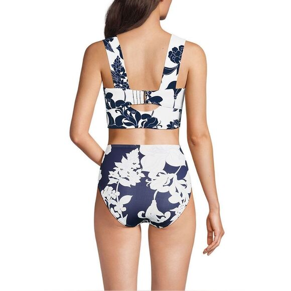 Land's End Plus Standard square neck soft cup tankini white navy lilies Various - Picture 2 of 6